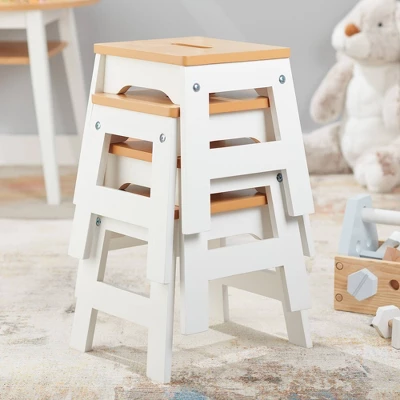 Melissa & Doug Wooden Stools - Set Of 4 - White/Natural 4 Melissa & Doug Wooden Stools - Set Of 4 - White/Natural - Image 2