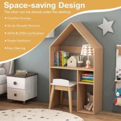 Costway Kids House-Shaped Table & Chair Set Wooden Toy Organizer Cabinet With Blackboard Grey/White -Child Furniture Store GUEST 72219e0d d790 435c 8c1d b15e1f351dcb