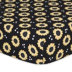 The Peanutshell Fitted Crib Sheets For Girls, Yellow And Black Sunflower - 4pk