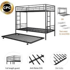 Twin Over Twin Metal Bunk Bed With Trundle Bed And Ladders-ModernLuxe -Child Furniture Store GUEST 75268823 0a4c 4a3d a04b 92bf345da7c4