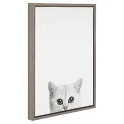 24" X 18" Kitty Framed Canvas Art Gray - Uniek