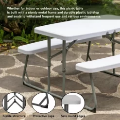 Foldable White Kids' Picnic Table Bench Outdoor Portable Children's Backyard Table, Crafting, Dining, And Playtime Patio Table -Child Furniture Store GUEST 79c6f5e4 63d8 449b 9ac4 78313419419a