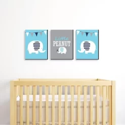 Big Dot Of Happiness Blue Elephant - Baby Boy Nursery Wall Art And Kids Room Decorations - Gift Ideas - 7.5 X 10 Inches - Set Of 3 Prints