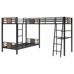 L-Shaped Twin Over Twin Bunk Bed With Twin Size Loft Bed With Desk And Shelf , Brown - ModernLuxe -Child Furniture Store GUEST 7c38de7f 94d2 4279 a48e b608e26b3610