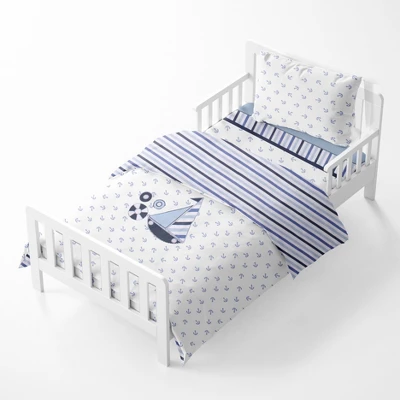 Bacati - Little Sailor Anchor Boat Blue Navy 4 Pc Toddler Bedding Set 4 Bacati - Little Sailor Anchor Boat Blue Navy 4 Pc Toddler Bedding Set - Image 2