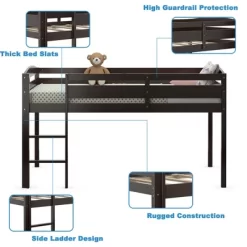 Costway Twin Low Loft Bunk Junior Bed Bedroom Wooden Guard Rail Ladder White/Espresso/Grey -Child Furniture Store GUEST 7f80d4a0 7414 4e4c 969a 46b3137b440a