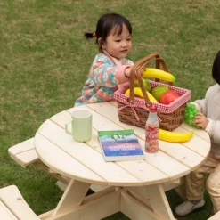 Gardenised Wooden Kids Round Picnic Table Bench, Outdoor Children's Backyard Table, Crafting, Dining, And Playtime Patio Table -Child Furniture Store GUEST 8345a6ee 035a 4e66 aca9 f9029d5c4033