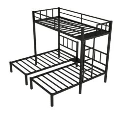 Twin Over Twin Metal Triple Bunk Bed With Ladder, Black-ModernLuxe -Child Furniture Store GUEST 83e83204 0d6c 402f b74d 8ad89a7c6462