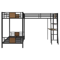 L-Shaped Twin Over Twin Bunk Bed With Twin Size Loft Bed With Desk And Shelf , Brown - ModernLuxe -Child Furniture Store GUEST 84df8ab9 b3c6 4c6f a382 44199549eae3