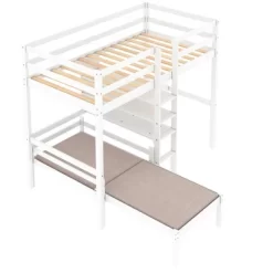 Convertible Loft Bed With L Shaped Desk, Shelf And Ladder, White - ModernLuxe -Child Furniture Store GUEST 86280e52 efee 49b3 b9d8 ad0a86492770