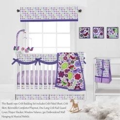 Bacati - Botanical Floral Birds Purple Multicolor 10 Pc Crib Bedding Set With Long Rail Guard Cover -Child Furniture Store GUEST 87a5013e 0977 44f0 a255 c3ed17e55e0a