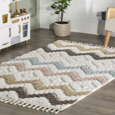 Sage Wavy Stripes Kids Tassel Area Rug 10 Sage Wavy Stripes Kids Tassel Area Rug - Image 8
