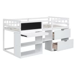 Twin Size Low Loft Bed With Rolling Desk, Shelves And Drawers - ModernLuxe -Child Furniture Store GUEST 8bc7e9c0 361f 483e a665 4bb0af83fa95