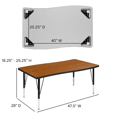 Flash Furniture 28"W X 47.5"L Rectangle Wave Flexible Collaborative Thermal Laminate Activity Table - Height Adjustable Short Legs 5 Flash Furniture 28"W X 47.5"L Rectangle Wave Flexible Collaborative Thermal Laminate Activity Table - Height Adjustable Short Legs - Image 3