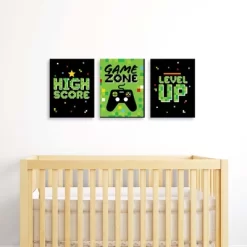 Big Dot Of Happiness Game Zone - Nursery Wall Art And Pixel Video Game Kids Room Decorations - Gift Ideas - 7.5 X 10 Inches - Set Of 3 Prints