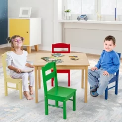Costway Kids 5 Piece Table Chair Set Pine Wood Multicolor Children Play Room Furniture -Child Furniture Store GUEST 909e2d0e 0df5 4acc 9a67 53bdc1fc14dd