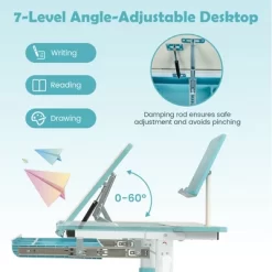 Costway Height-Adjustable Kids Desk Children Study Table With Tilt Desktop & Book Stand Blue/Pink -Child Furniture Store GUEST 91f78f45 605e 454f 8e42 40b91164b145