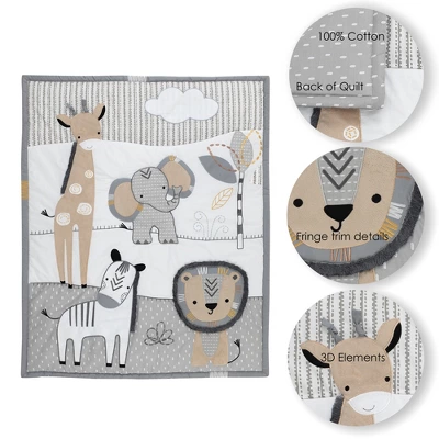 Lambs & Ivy Jungle Safari Gray/Tan/White Nursery 6-Piece Baby Crib Bedding Set 4 Lambs & Ivy Jungle Safari Gray/Tan/White Nursery 6-Piece Baby Crib Bedding Set - Image 2