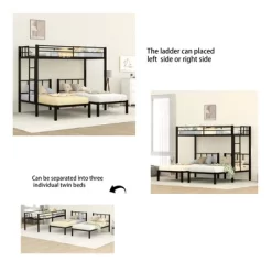 Twin Over Twin Metal Triple Bunk Bed With Ladder, Black-ModernLuxe -Child Furniture Store GUEST 96713ecb c2a1 4c99 b122 e5e24f619706