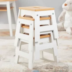 Melissa & Doug Wooden Stools - Set Of 4 - White/Natural