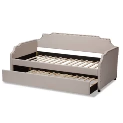 Twin Ally Fabric Upholstered Sofa Daybed With Roll Out Trundle Guest Bed Beige - Baxton Studio -Child Furniture Store GUEST 970b7c77 5eac 49d6 96a4 6189fcfe1589
