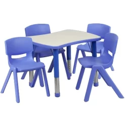 Emma And Oliver 21.875"W X 26.625"L Rectangular Plastic Height Adjustable Activity Table Set With 4 Chairs -Child Furniture Store GUEST 977d3e92 e808 44ad 97a5 2c9e3cab0255