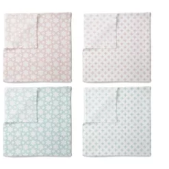 Bacati - Petals/Floral Muslin Swaddling Blankets Set Of 4 Aqua/Coral