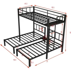 Twin Over Twin Metal Triple Bunk Bed With Ladder, Black-ModernLuxe -Child Furniture Store GUEST 98e97164 6318 4ff0 88e8 59dd15596f3f