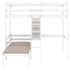 Convertible Loft Bed With L Shaped Desk, Shelf And Ladder, White - ModernLuxe -Child Furniture Store GUEST 9a0a149b cc82 434c 99fe d492849331eb