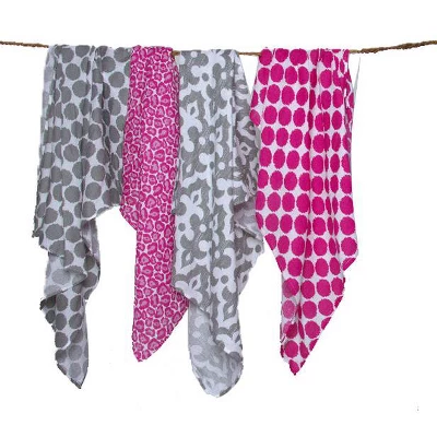 Bacati - Ikat Pink/Gray Swaddling Muslin Blankets Set Of 4 5 Bacati - Ikat Pink/Gray Swaddling Muslin Blankets Set Of 4 - Image 3