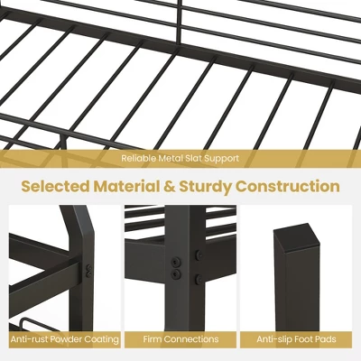 Costway Twin Over Full Metal Bunk Bed With Trundle Slats Support For Teens Adults Black 8 Costway Twin Over Full Metal Bunk Bed With Trundle Slats Support For Teens Adults Black - Image 6