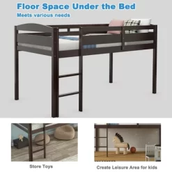 Costway Twin Low Loft Bunk Junior Bed Bedroom Wooden Guard Rail Ladder White/Espresso/Grey -Child Furniture Store GUEST a4eb9b2d d6be 4f8f beb8 0c306a0fafa4