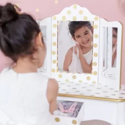 Fashion Polka Dot Gisele Play Vanity Set With Led Mirror White/Gold - Teamson Kids -Child Furniture Store GUEST a4f1b160 8651 492a 8ec6 c1584c296ea1