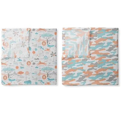 Jungle Safari Boys Aqua/Orange 2 Pack Muslin Swaddling Blanket 3 Jungle Safari Boys Aqua/Orange 2 Pack Muslin Swaddling Blanket