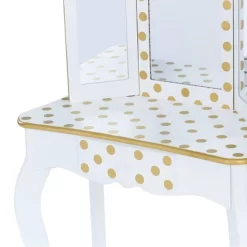 Fashion Polka Dot Gisele Play Vanity Set With Led Mirror White/Gold - Teamson Kids -Child Furniture Store GUEST a887a881 9a99 4916 8be7 43147eb330b7