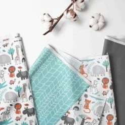 Bacati - Jungle Safari Aqua Orange Gray 3 Pc Crib Bedding Set