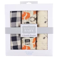 Hudson Baby Infant Boy Cotton Muslin Swaddle Blankets, Forest, One Size