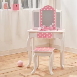 Polka Dot Fashion Prints Vanity Table & Stool Set Pink - Teamson Kids -Child Furniture Store GUEST afbc47d2 659a 4895 87a5 2a06a408b8d1