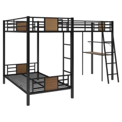L-Shaped Twin Over Twin Bunk Bed With Twin Size Loft Bed With Desk And Shelf , Brown - ModernLuxe -Child Furniture Store GUEST b0e7ecc6 dbc8 4e48 8a44 ee81835e11b9
