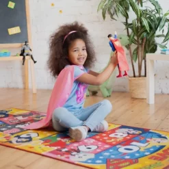 KC CUBS | Justice League Girls Kids Hopscotch Number Counting Educational Learning & Game Play Nursery Bedroom Classroom Rug Carpet, 2' 7" X 6' 0" -Child Furniture Store GUEST b1266aaf 6f3e 4e01 a7f6 c9d1a2f3bb26