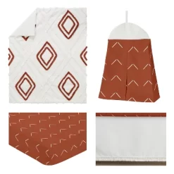 Sweet Jojo Designs Boy Or Girl Gender Neutral Unisex Baby Crib Bedding Set - Orange Diamond Tuft Collection 4pc