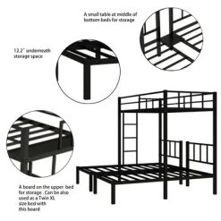 Twin Over Twin Metal Triple Bunk Bed With Ladder, Black-ModernLuxe -Child Furniture Store GUEST b2d3d91e 1196 47e7 830d 3e5a5235a17e
