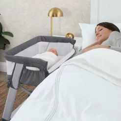 Simmons Kids' Dream Bedside Baby Bassinet Sleeper With Breathable Mesh And Adjustable Heights - Lightweight Portable Crib - Gray