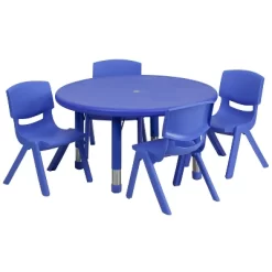 Emma And Oliver 33" Round Plastic Height Adjustable Activity Table Set With 4 Chairs -Child Furniture Store GUEST b4bff596 55e6 4b65 a3a1 9e18f9bf47f5 1