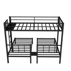 Twin Over Twin Metal Triple Bunk Bed With Ladder, Black-ModernLuxe -Child Furniture Store GUEST b5903270 99f9 40ba 898e 65c549c8ed7b