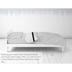 Bacati - Mustache/Plus Muslin 4 Pc Toddler Bedding Set, Black -Child Furniture Store GUEST b6d6831f 9737 4840 b8d8 2fe827ceb26c