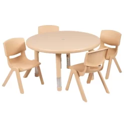 Flash Furniture 33" Round Plastic Height Adjustable Activity Table Set With 4 Chairs -Child Furniture Store GUEST ba9569ea e319 4a83 9b4c 2176ac0d5613