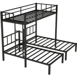 Twin Over Twin Metal Triple Bunk Bed With Ladder, Black-ModernLuxe -Child Furniture Store GUEST bda022f6 e424 4334 ae61 3f0344627675