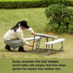 Foldable White Kids' Picnic Table Bench Outdoor Portable Children's Backyard Table, Crafting, Dining, And Playtime Patio Table -Child Furniture Store GUEST be2ac2df d180 4b2a ba06 71da9fcab200
