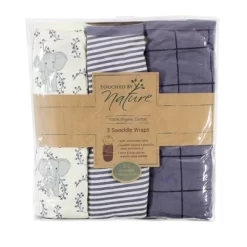 Touched By Nature Baby Boy Organic Cotton Swaddle Wraps, Elephant, 0-3 Months